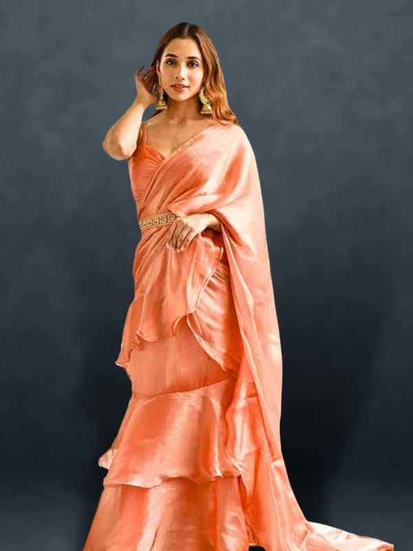 Pooja Hedge goes bold and sassy in ₹48k poppy mango leaf print ruffle saree  | Fashion Trends - Hindustan Times